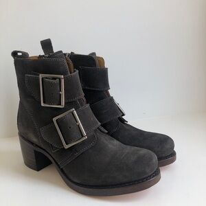 Frye Sabrina Double Buckle Charcoal Oiled …